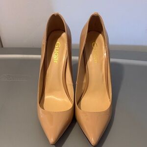 GUOAR Nude Patent Pointed-Toe Women’s Pumps
